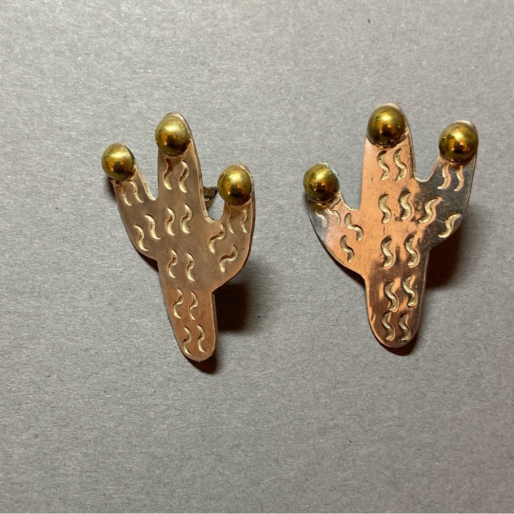 Vintage Mexico cactus sterling silver brass pierced earrings